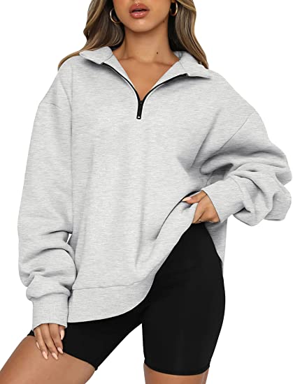 Womens Oversized Half Zip Pullover Long Sleeve Sweatshirt Quarter Zip Hoodie Sweater Teen Girls Fall