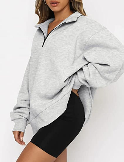 Womens Oversized Half Zip Pullover Long Sleeve Sweatshirt Quarter Zip Hoodie Sweater Teen Girls Fall